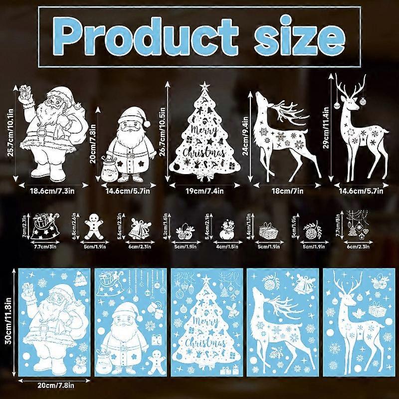 1 Set of White Santa Claus Snowflake Reindeer Christmas Tree Window Stickers with Nordic Style Removable Waterproof Stickers