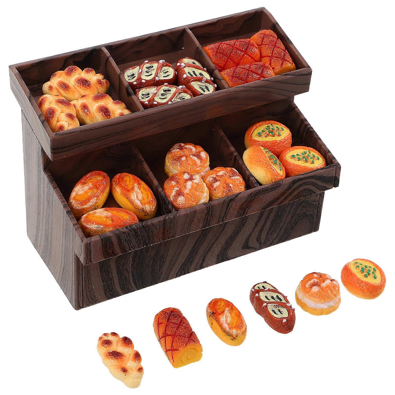 Mini Bread Display Cabinet for Decor with Simulated Bread 3Sets