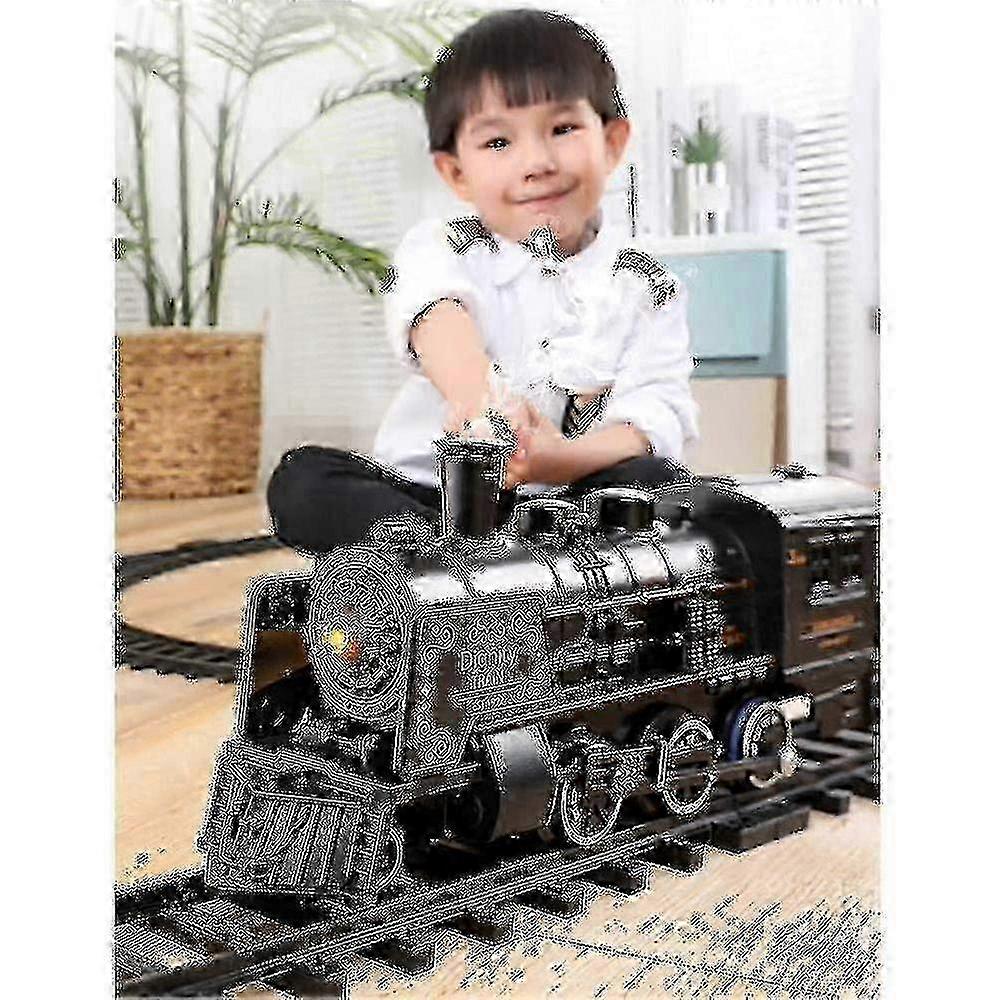مجموعة قطار ألعاب قاطرة بخارية كهربائية مع أصوات وأضواء ودخان واقعية