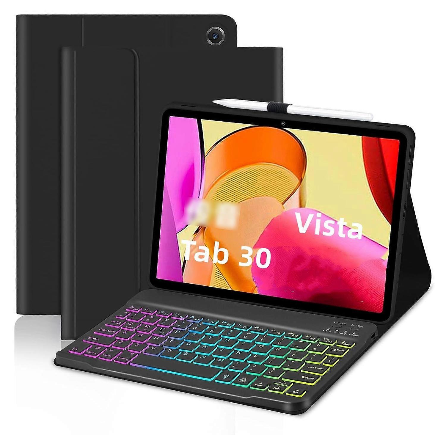 RGB Backlight Square Keycaps Bluetooth Keyboard Tablet Leather Case For itel Vista Tab 30