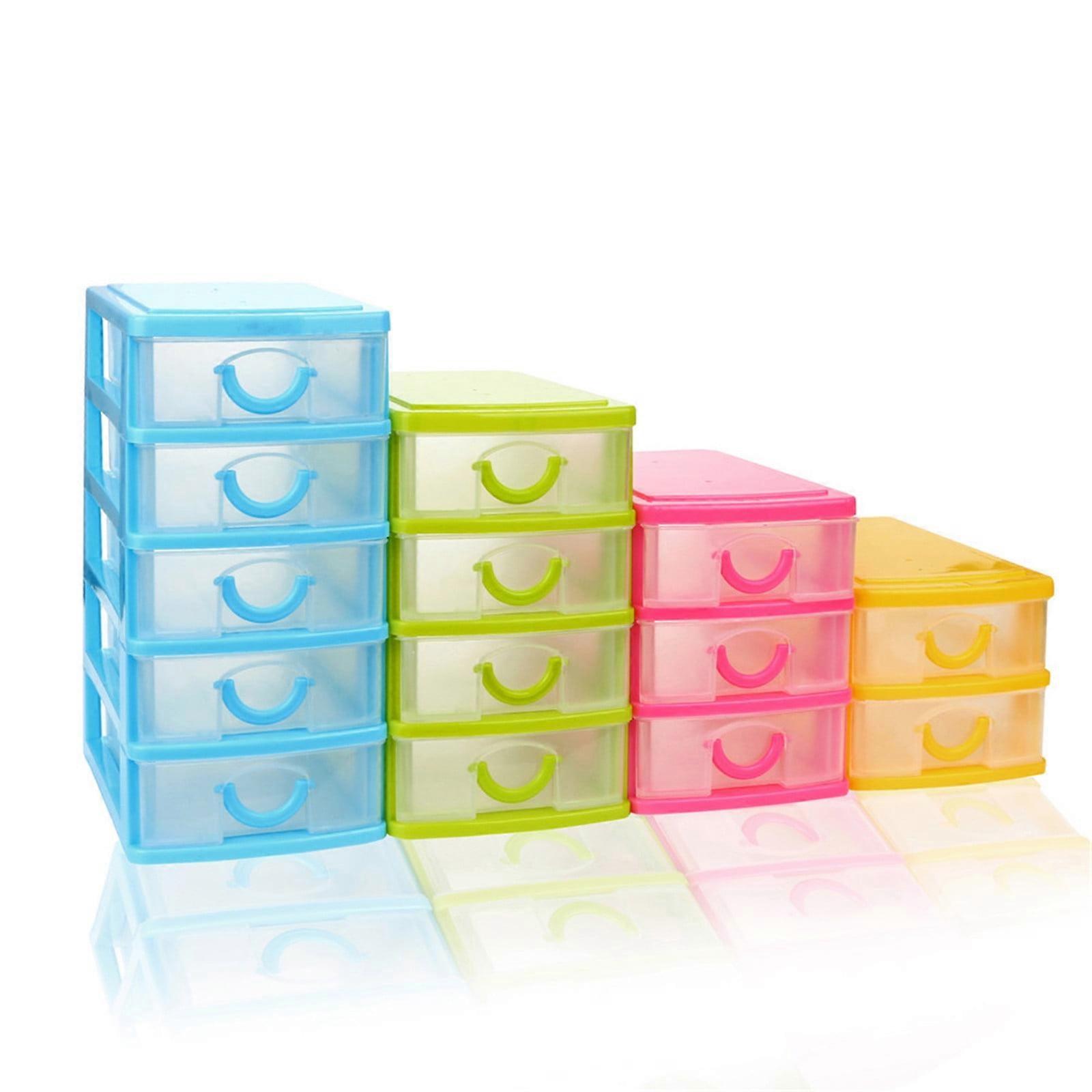 CHGBMOK 3 Layer Drawer Unit Organizer for Adult Mini Plastic Sundries Case Small Organizer Box Blue