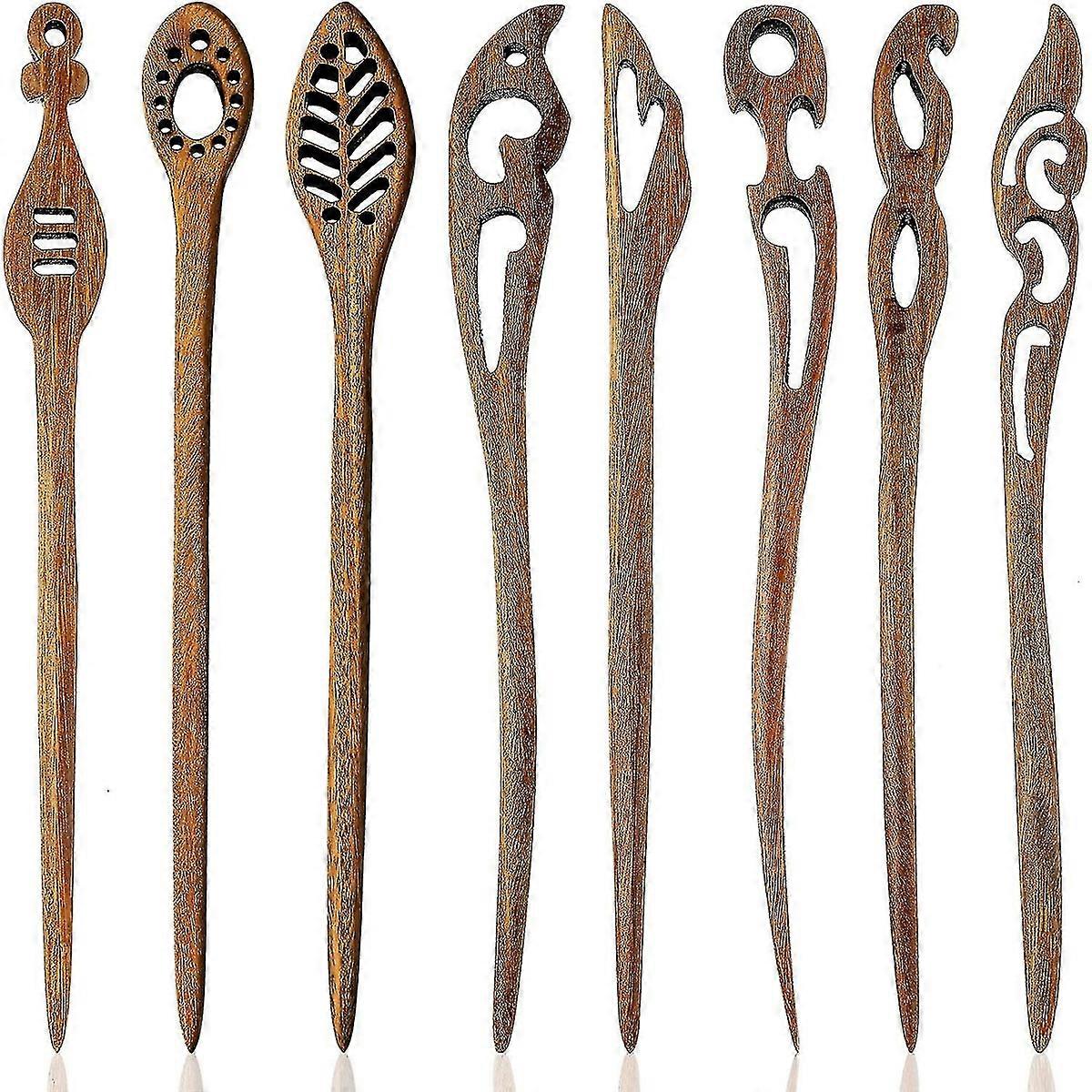 8 stycken japanska hårpinnar i trä