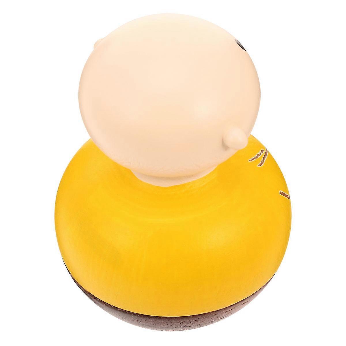 1pc木制工艺品不倒翁僧侣餐桌装饰创意手工玩具手工艺品配件家庭礼物（黄色，睁眼）