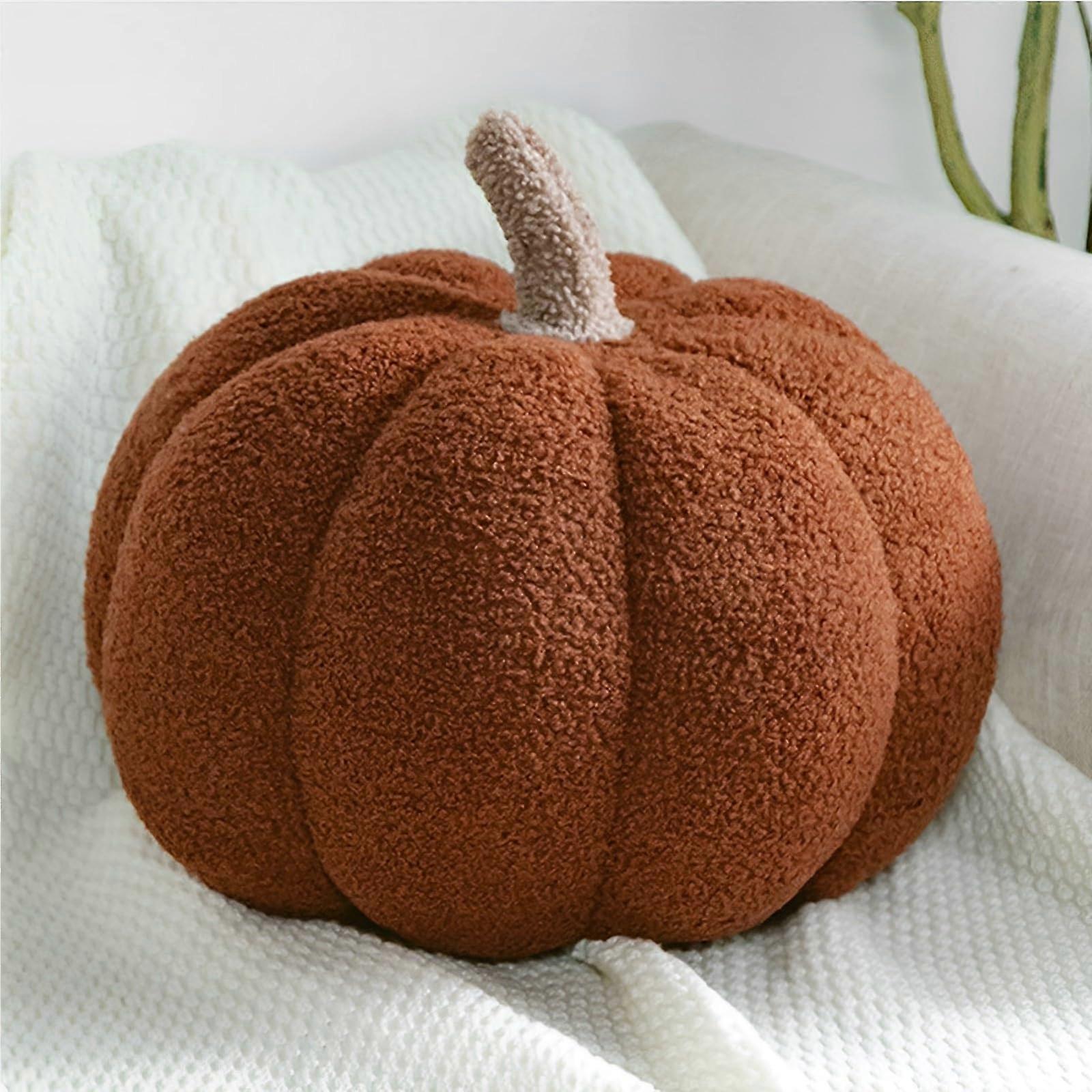 Pumpkin Throw Pillow Brown Plush Cushion with Realistic Design for Fall Halloween Thanksgiving 9 Inch