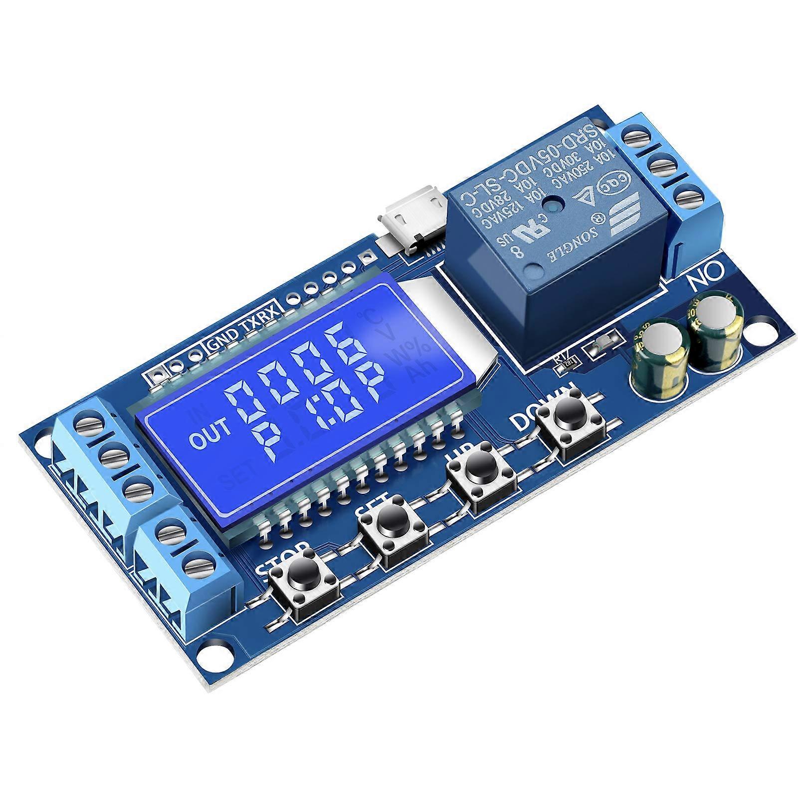 Time Delay Relay 5V 12V 24V with LCD, Adjustable Cycle Timer Switch 0.01s9999min, Blue