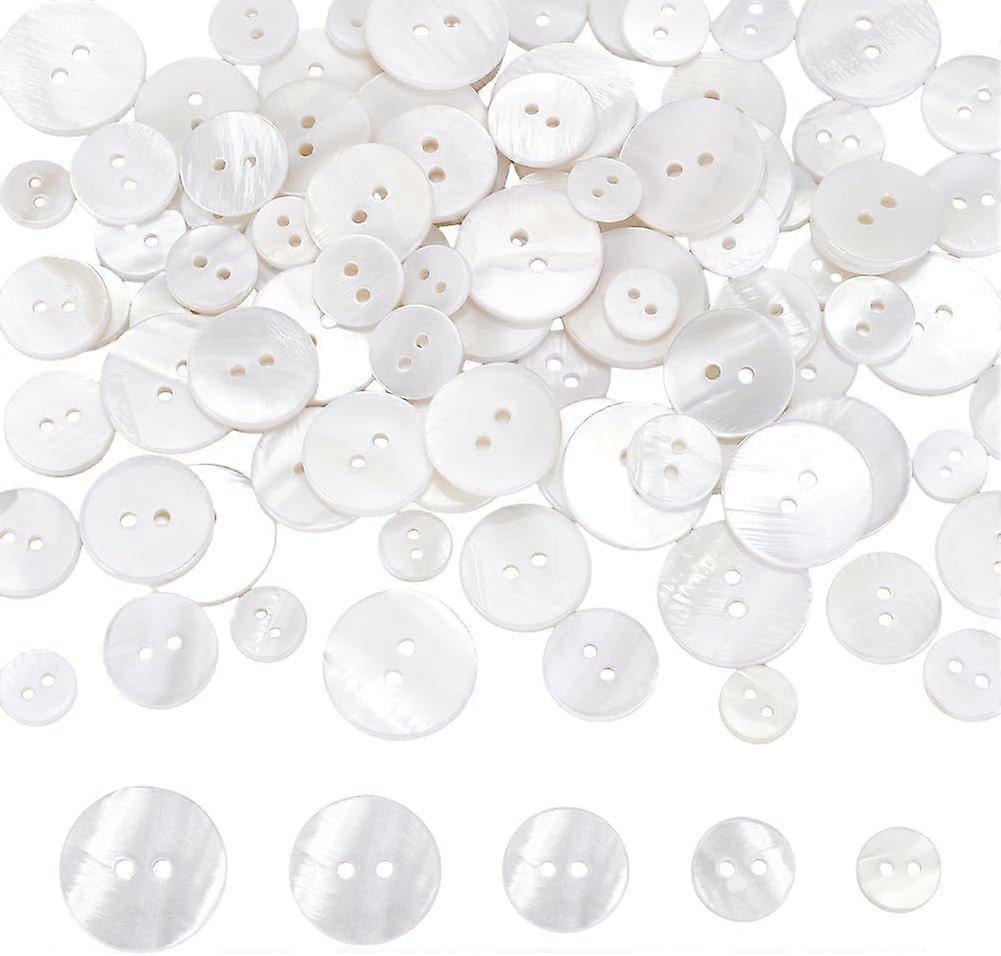 100Pcs Natural Shell Buttons 5 Sizes White Mother of Pearl Round Shell Sewing Craft Seashell Button 2 Hole for DIY Cloth Coats Suits Jacket Blazers Je
