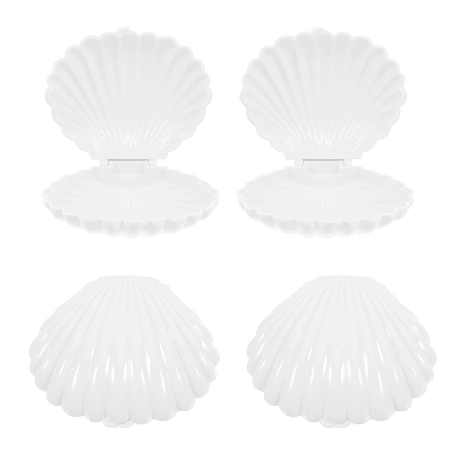 Plastic Seashells Candy Storage Box for Wedding Set of 4 White Shell Boxes
