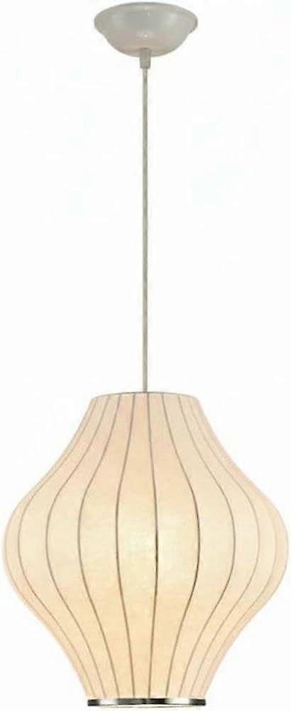 Modern Pendant Light with Adjustable Height, Japanese Silk Waist Drum Shade, Soft Ambient Lighting