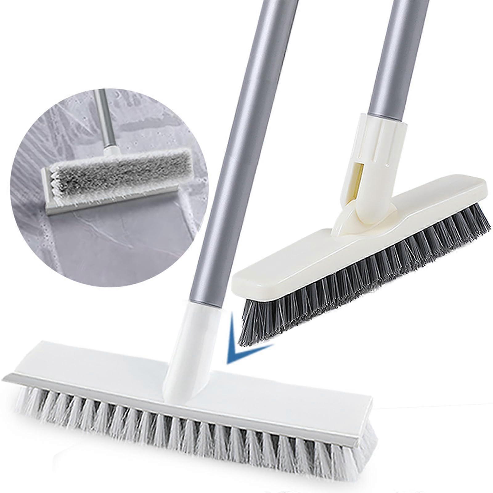 Floor Scrub Brush with Adjustable Handle, 2 in 1 Grout Brush with Stiff Bristles for Tile, Carpet, Deck, Garage, Shower, 2 Pack