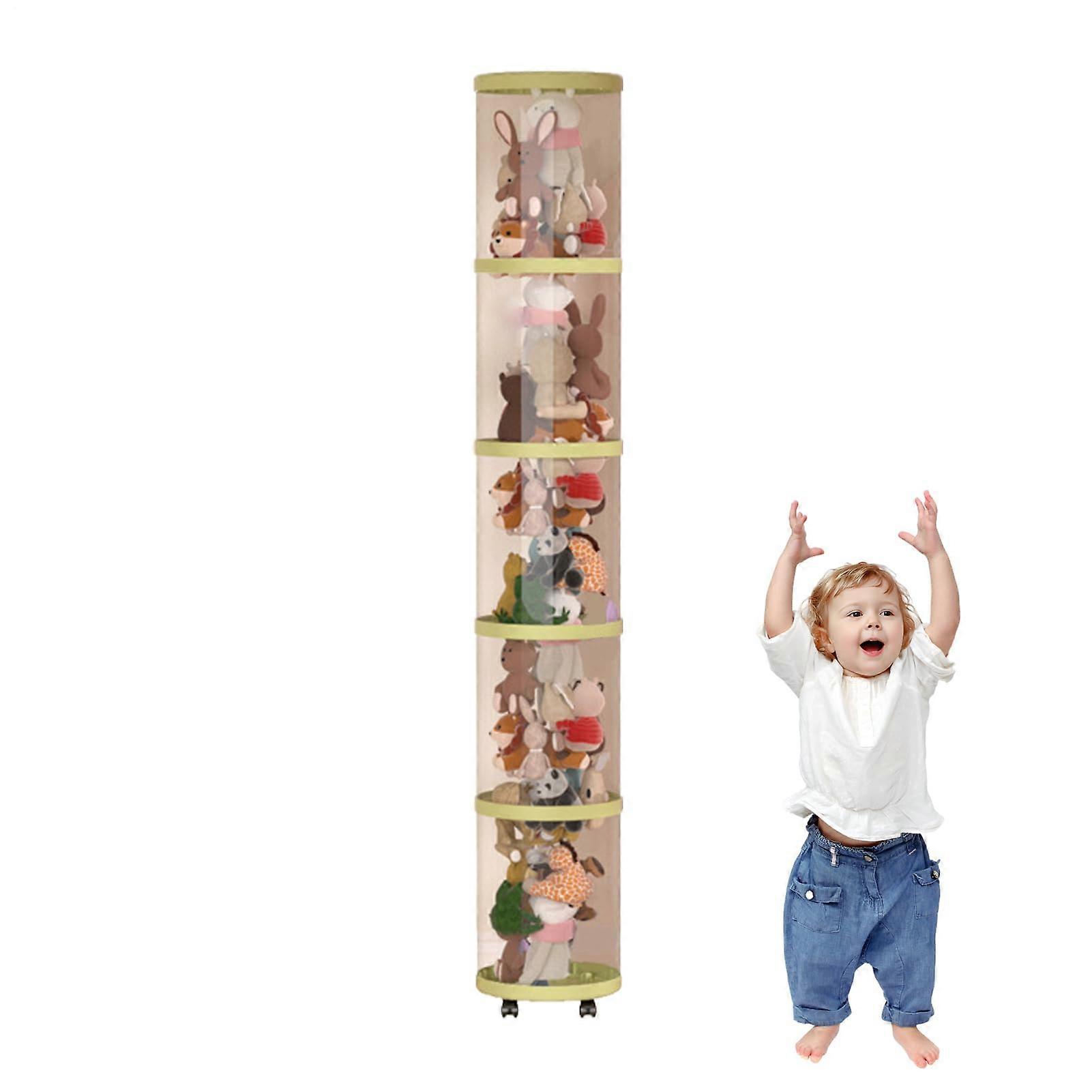 Stuffed Animal Storage with Wheels, Vertical Plush Toy Organizer, 5Layer Clear Durable Design