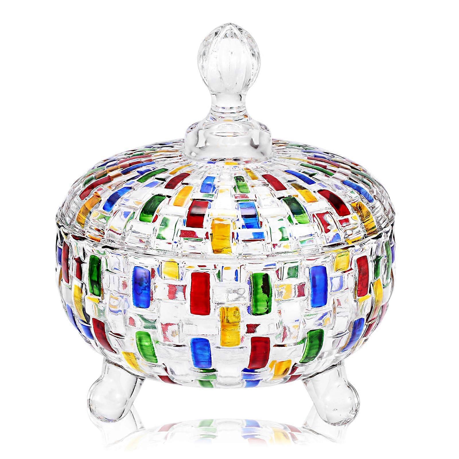 Glass Candy Jar with Lid Colorful Mosaic Design Decorative Storage for Chocolates Nuts Jewelry