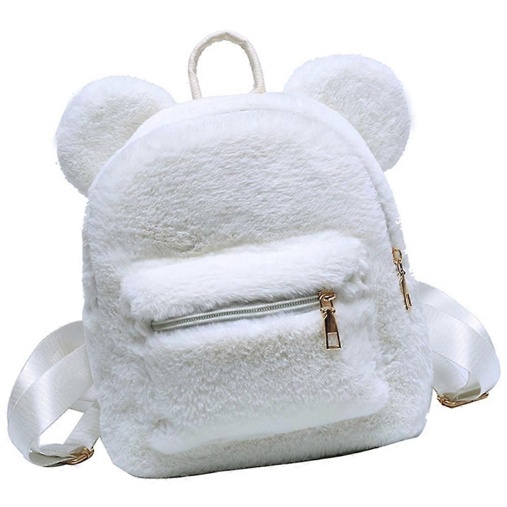 Bear Ear Plush Backpack for Storage Creative White Fluffy Backpack Girls