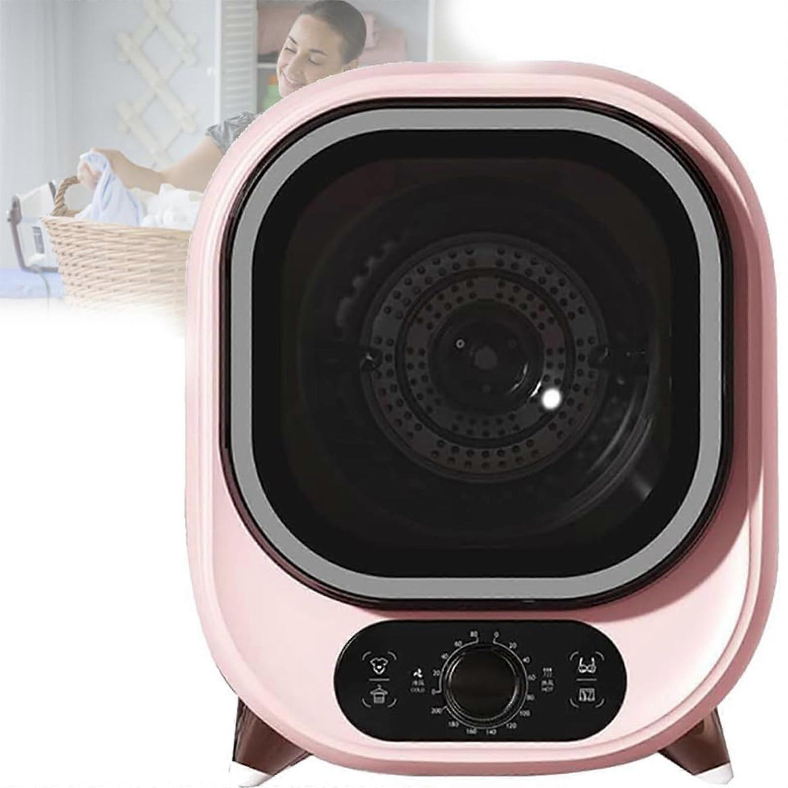 Portable Tumble Dryer with Dual Temperature Control, Blue Light Sterilization, Compact Pink Design