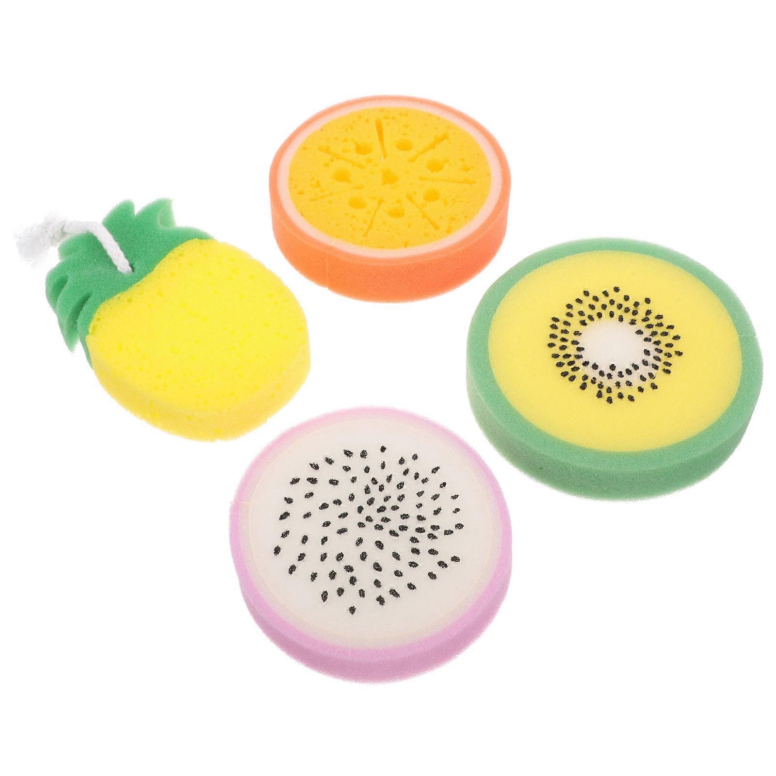 Body Wash Scrubber for Shower Use 4Pcs Assorted Fruit Shape Bath Sponge
