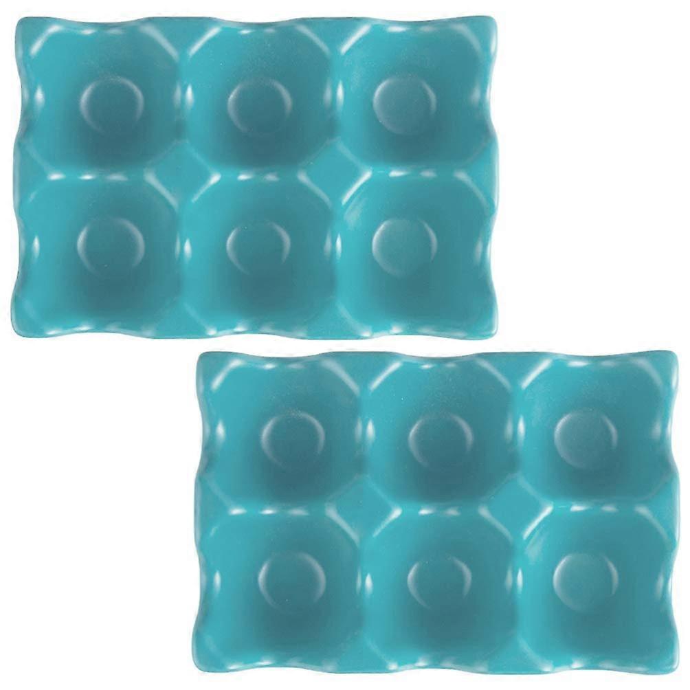 Egg Storage Container Ceramic Egg Holder Sky Blue 6 Slot Shockproof Tray for Refrigerator