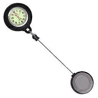 Cool Black Luminous Badge Reel Pocket Watch Creative Clip on Hanging Watch for Students