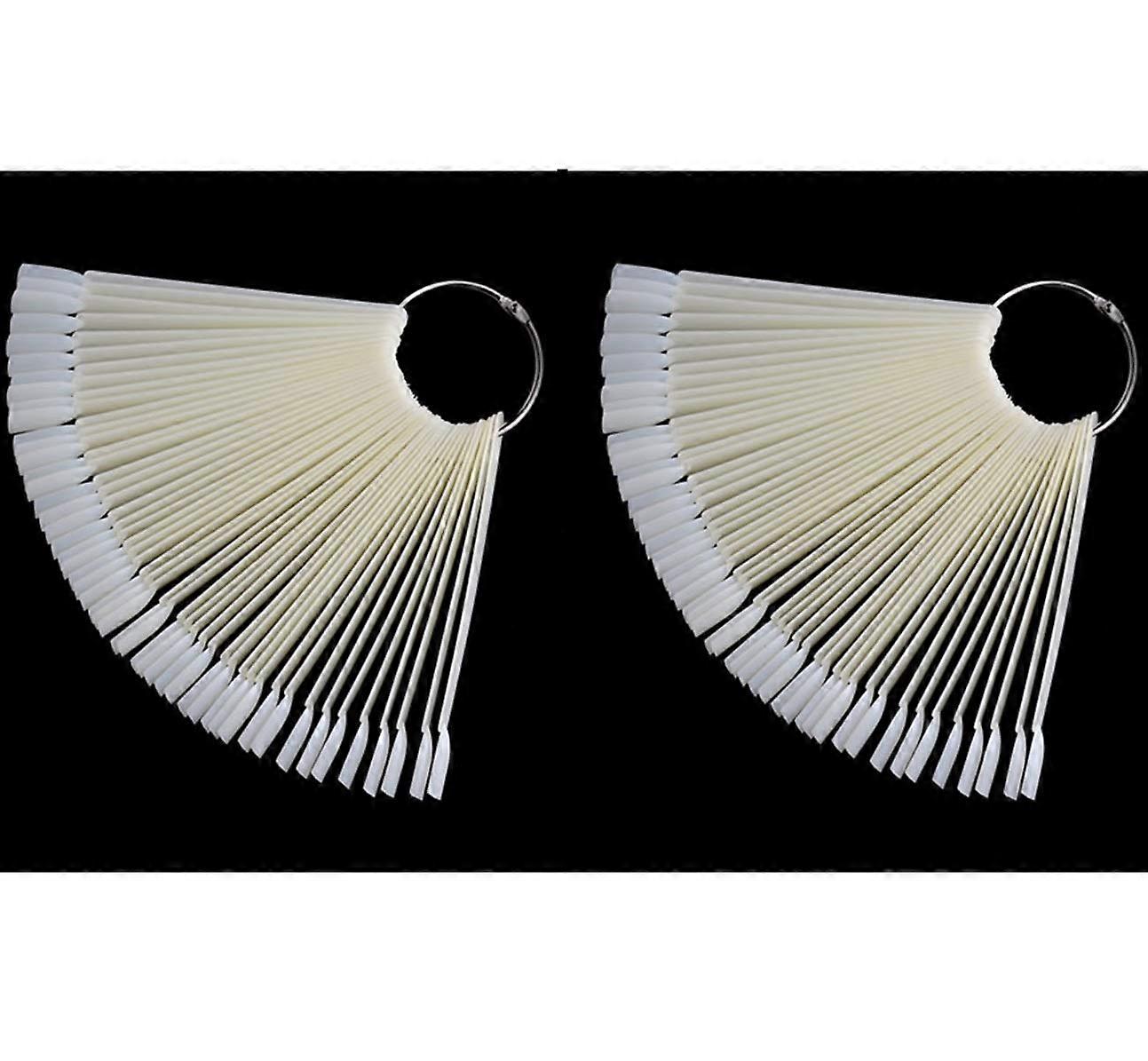 2 Sets 100 Tips Fan Shape Yellow Plastic Nail Art Display Swatch Sticks with Ring Holder