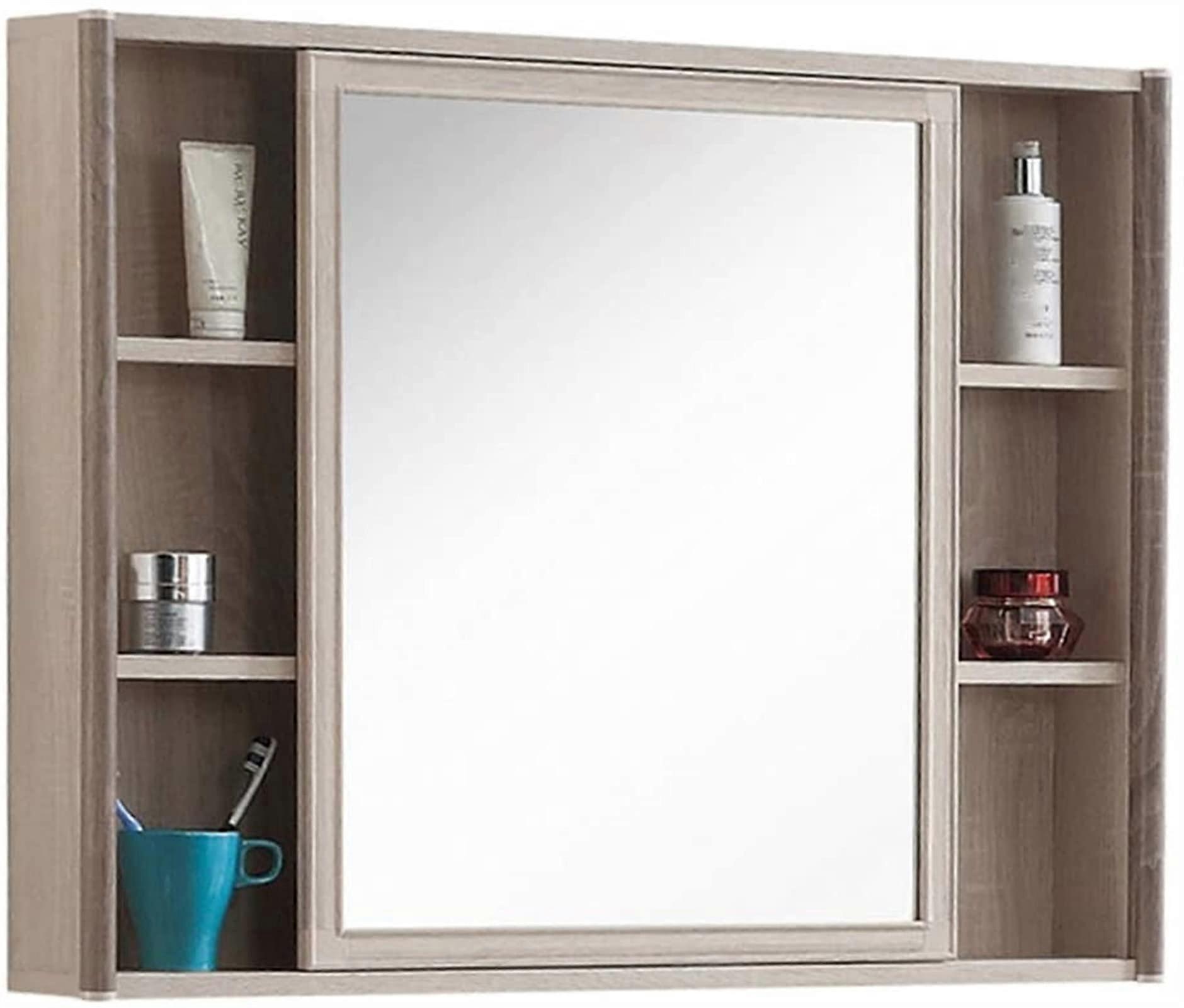 Bathroom Mirror Cabinet with Storage, Wall Mounted 80x70cm Gray, Definition Silver Mirror