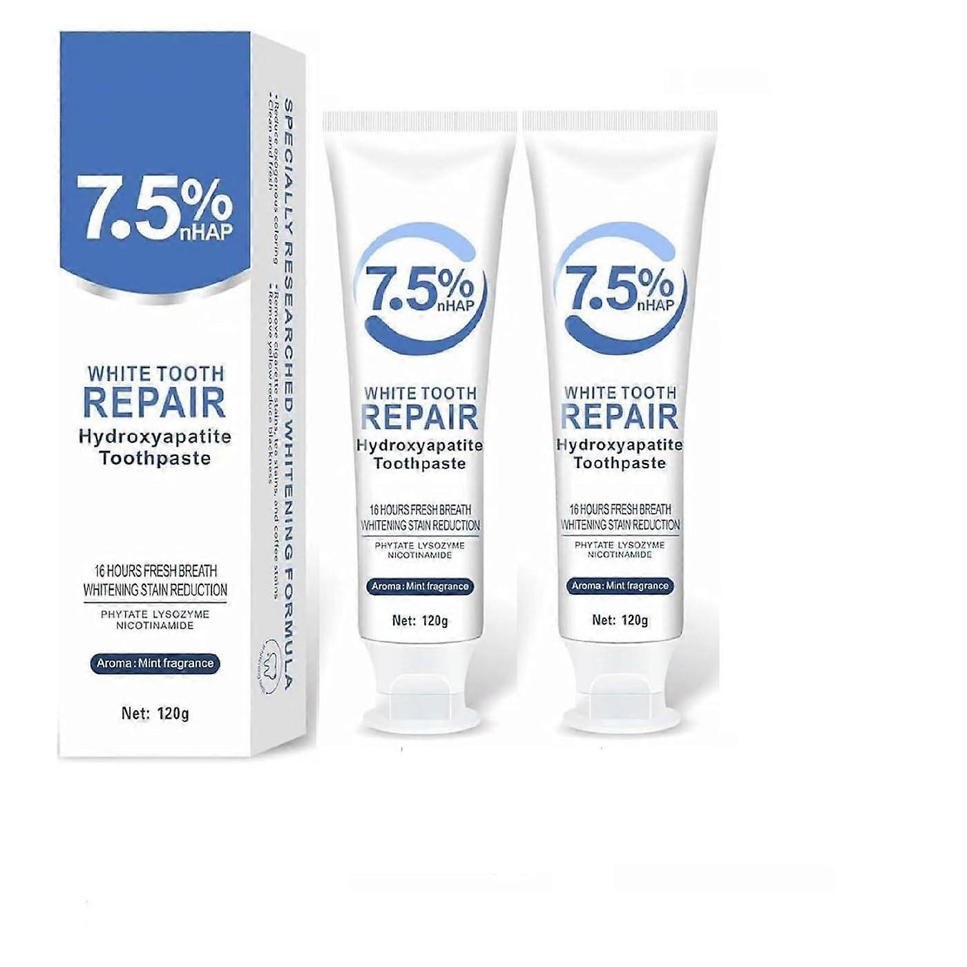 2PCS Hydroxyapatite Toothpaste for Sensitive Teeth Relief Enamel Protection Natural Mint Fluoride