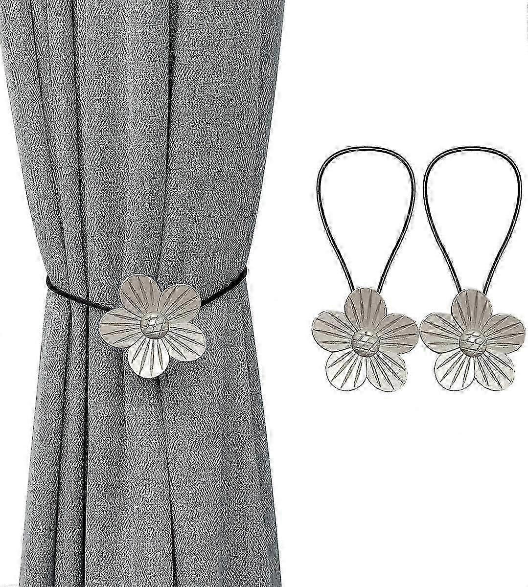 Magnetic Curtain Buckle - 2 Pieces Curtain Tiebacks (Silver)