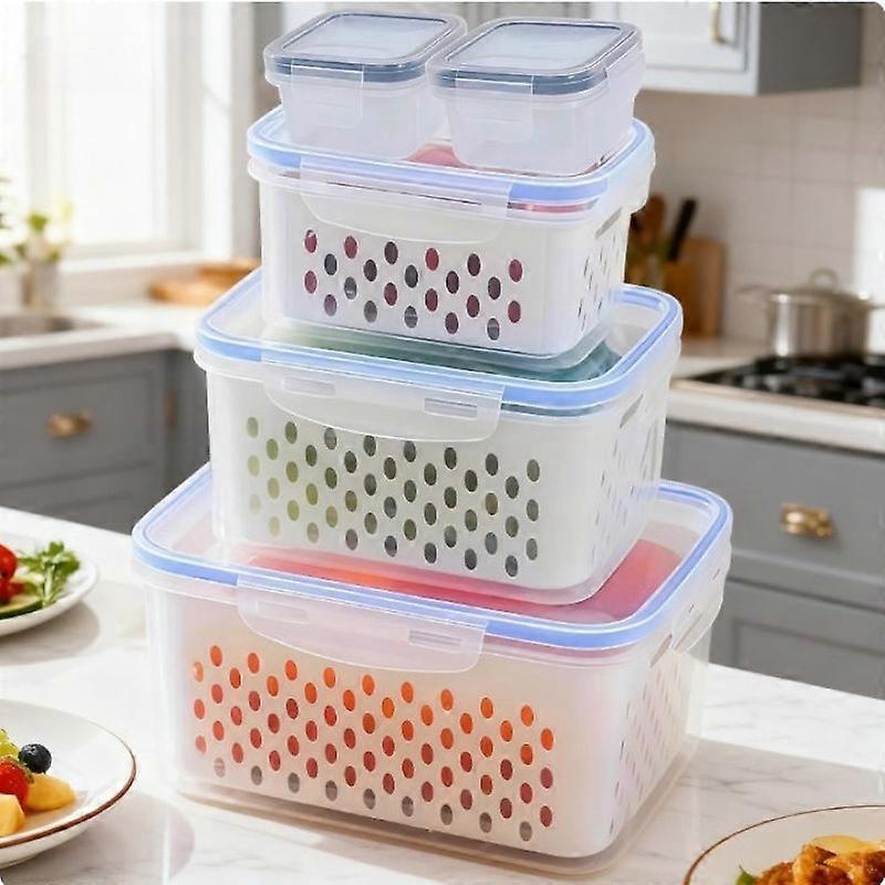 13pcs/set reusable plastic food storage container suitable (5 lids+5 boxes+3 drainage baskets)