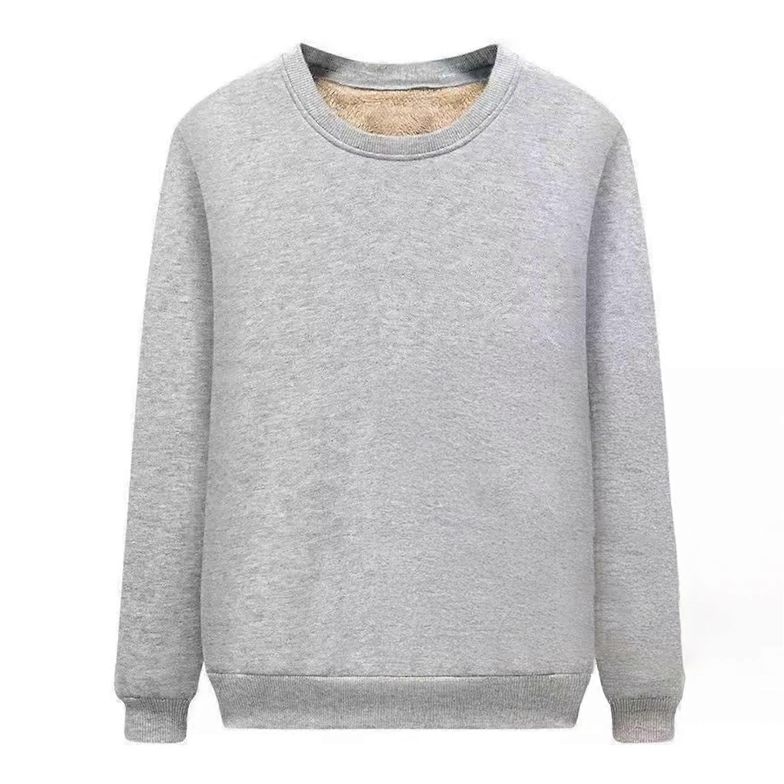 Men Fleece Lined Sweatshirt Warm Winter Pullover Crew Neck Autumn Thickened Basic Top for Daily Wear