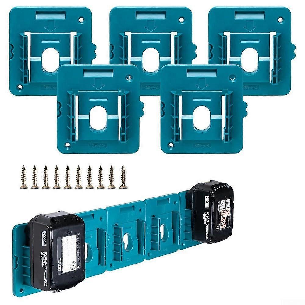 Battery Holder 5 Pack 18V Wall Mount Dock for BL1860, Secure Storage Rack for Workshop and Garage