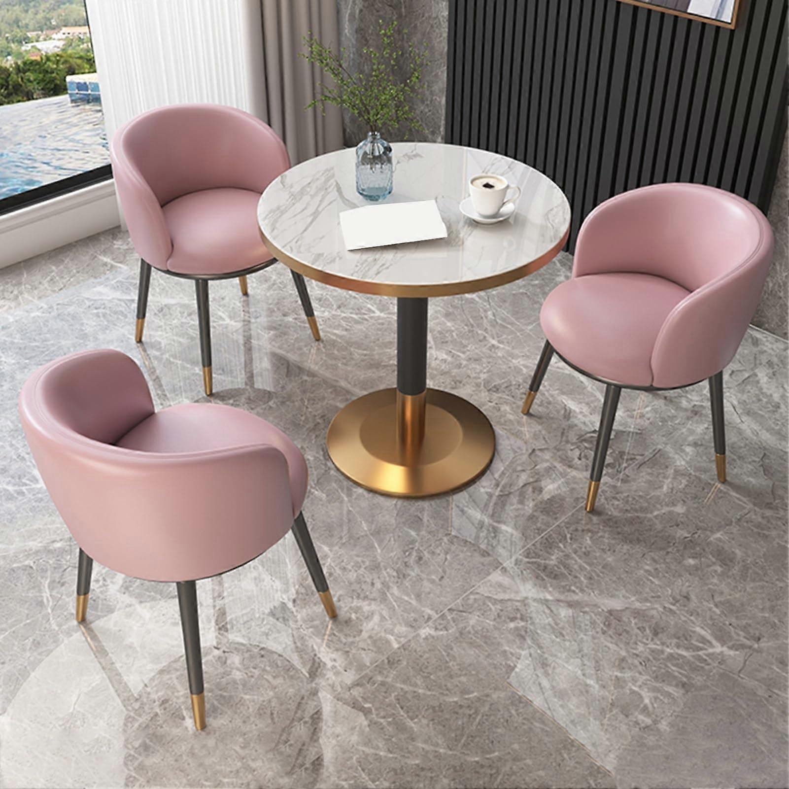 Modern Round Office Table and Chair Set with Ergonomic Backrest, Compact Design, Pink