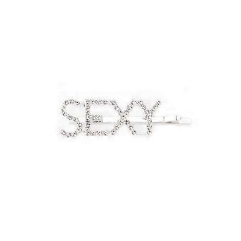 Zilveren haarclip met strasssteentjes voor dames, haarspeld met kristallen letter, stevige metalen sluiting, 5,7 cm, sexy design