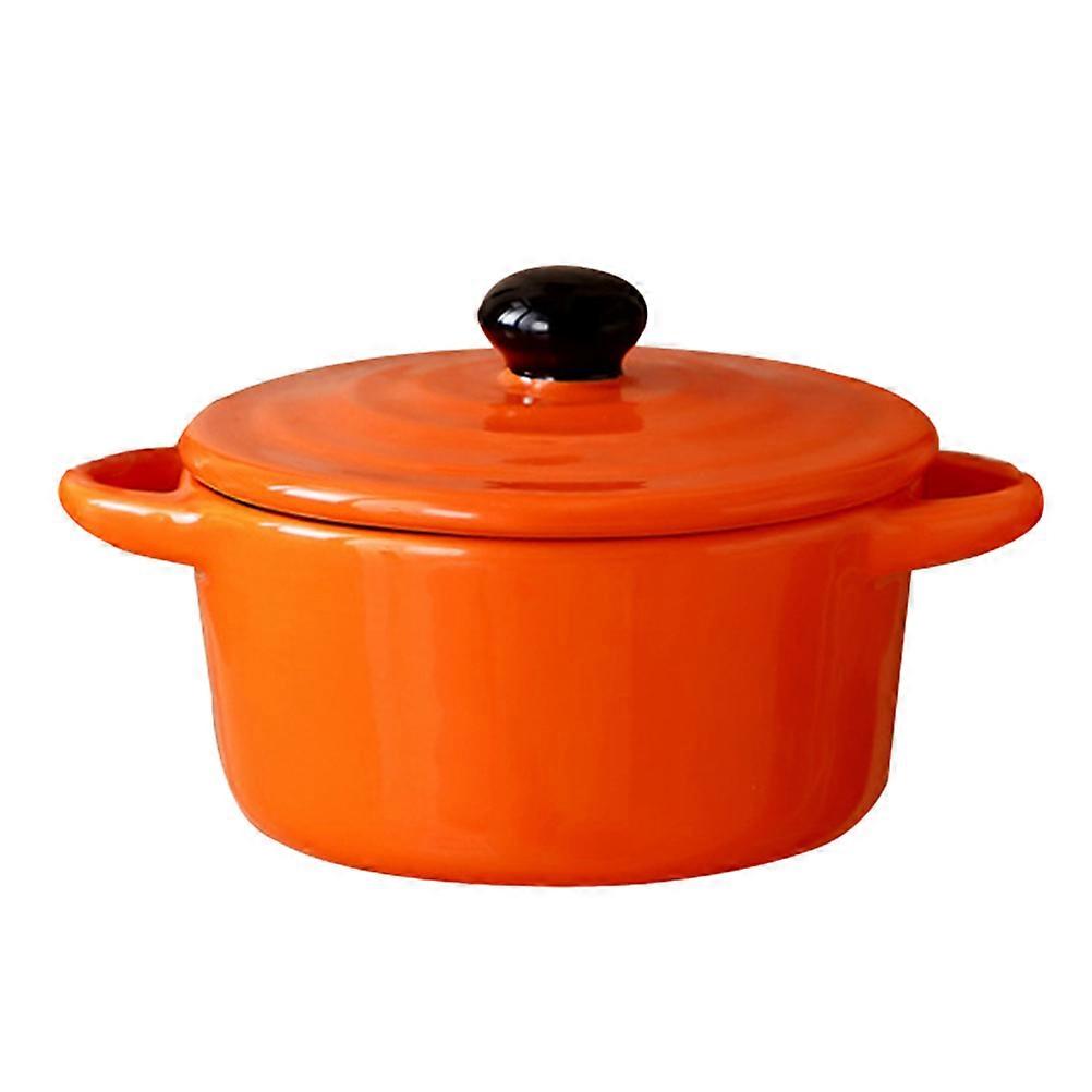 Orange Ceramic Cheese Bowl with Handle for Home Cooking