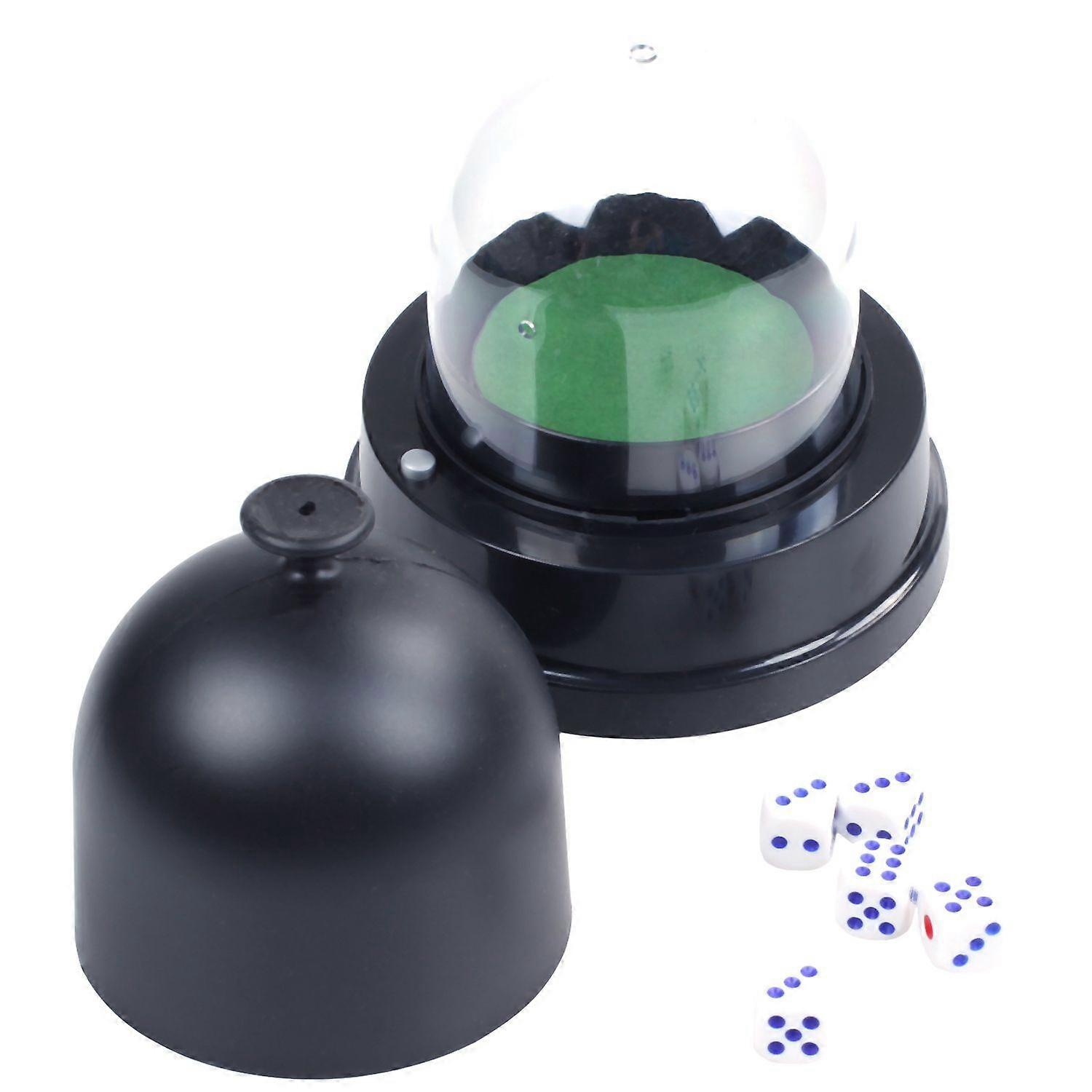 Automatic Dice Roller Cup Battery Powered With 5 Dices Black