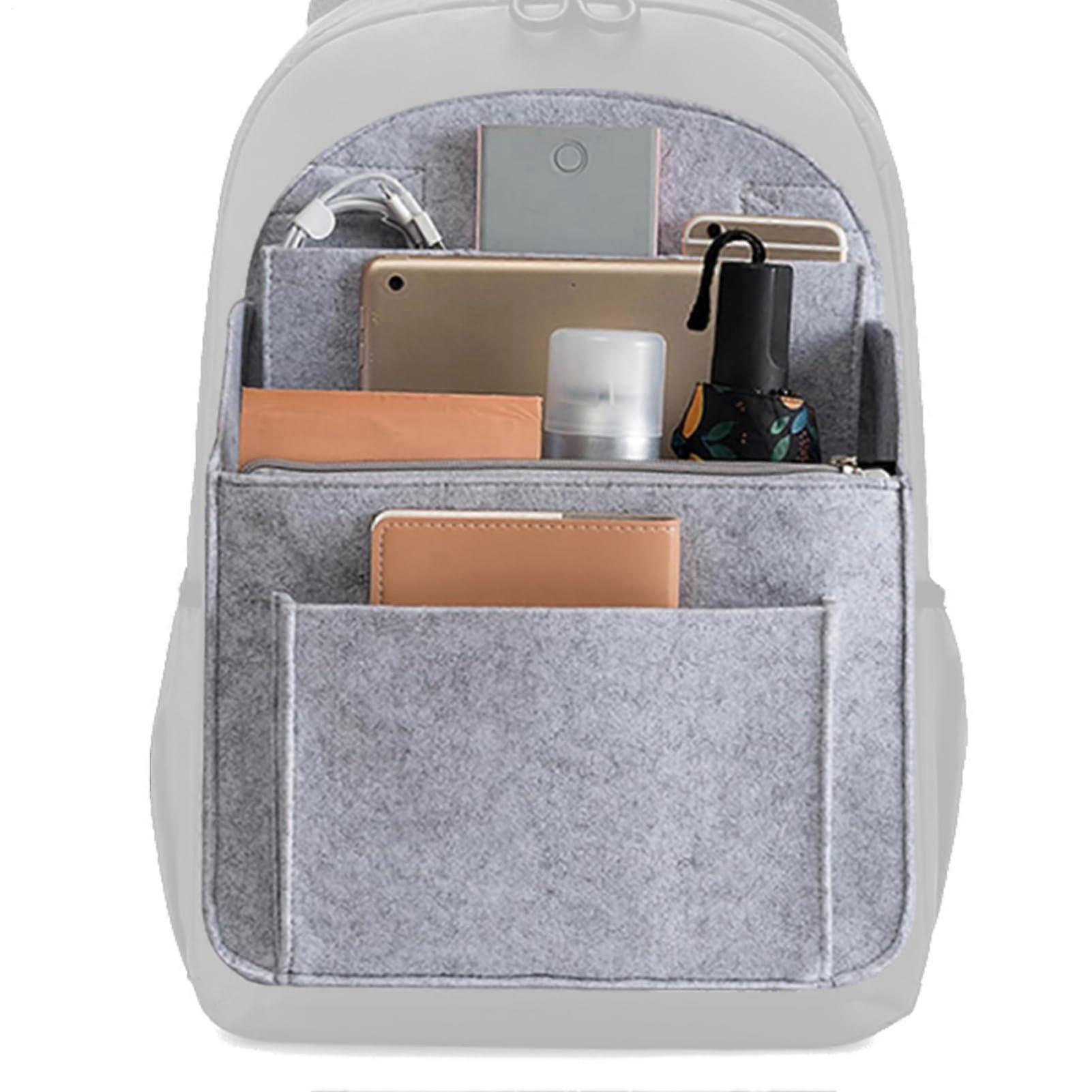 Backpack Organizer with Multiple Pockets, Felt Purse Insert for Travel, Light Gray Large
