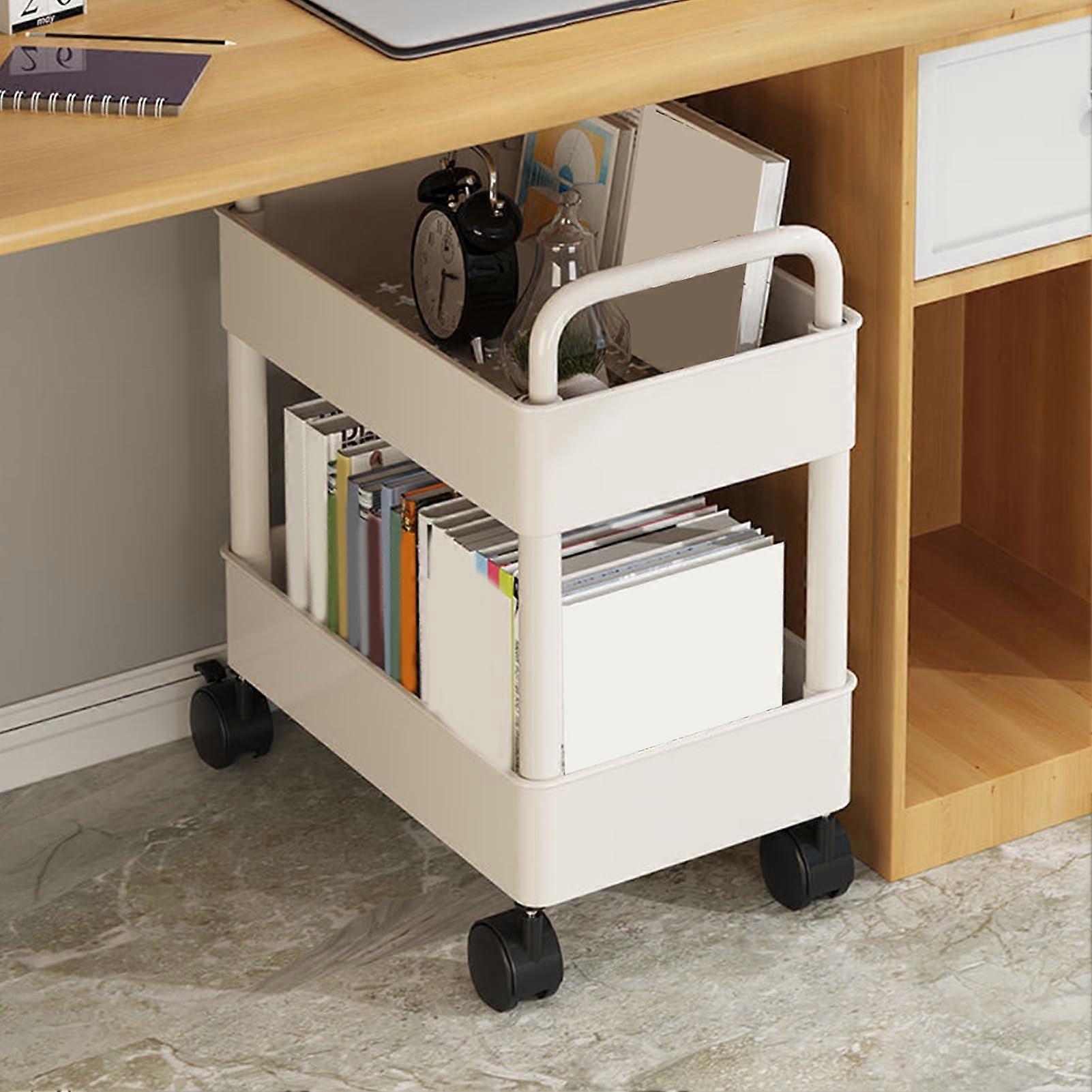 2 Tier Rolling Storage Cart with Wheels, Compact Kitchen Organizer, Durable Stable Frame