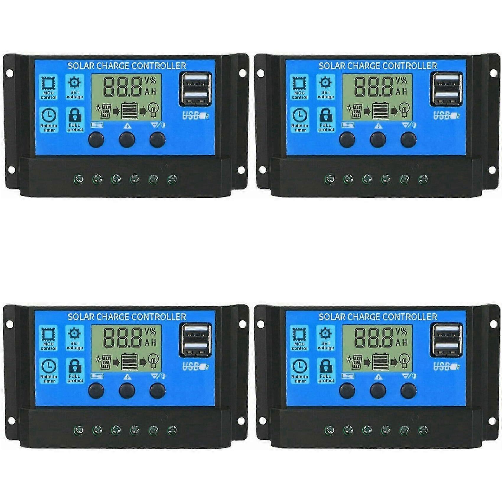 4X 100A Solar Charge Controller, Solar Panel Battery Intelligent Regulator with Dual USB Port, Multi-Function Controller