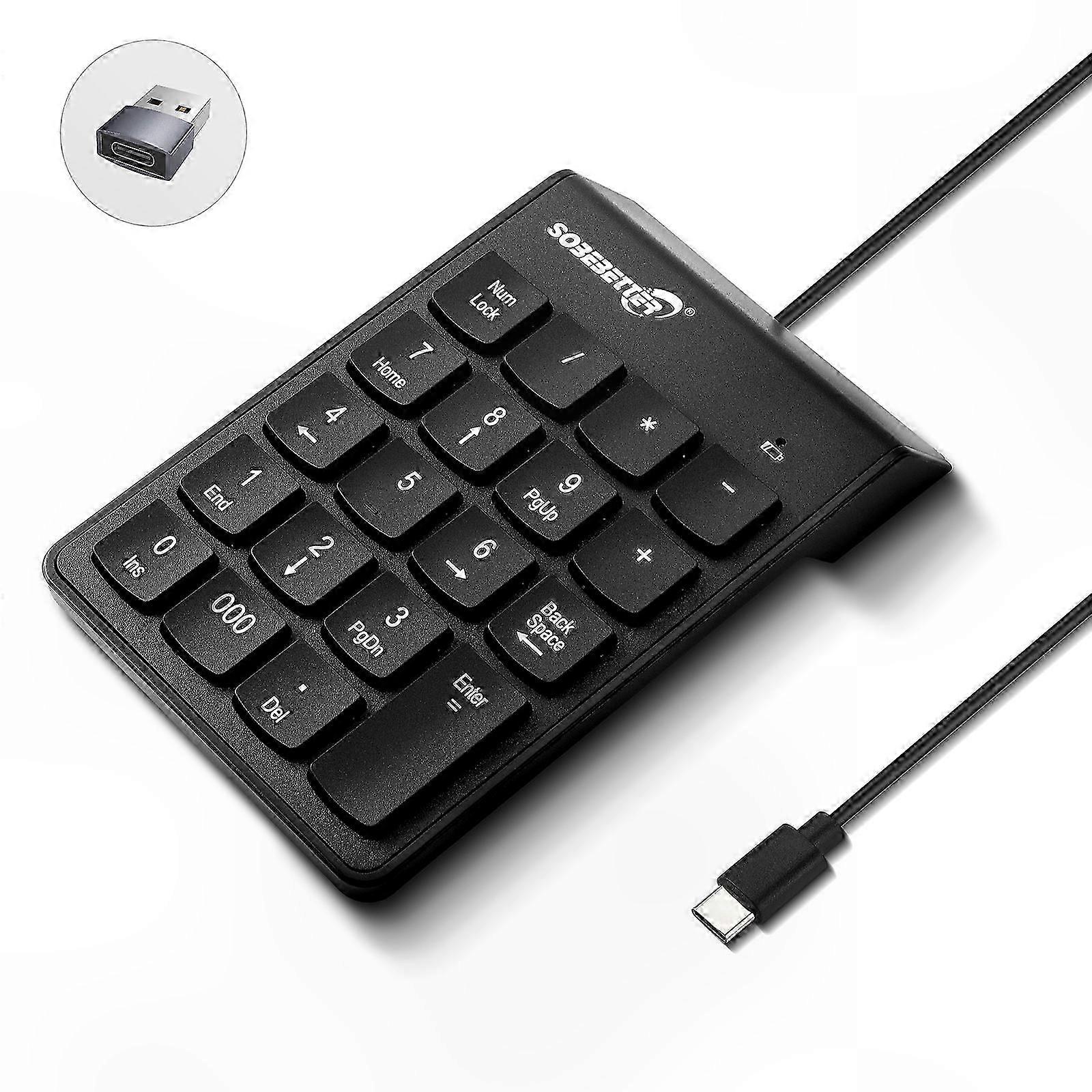 USB Type-C Numeric Keypad with 19 Large Print Keys for Laptop, PC, and Notebook Computers