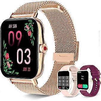 Inteligentny zegarek dla kobiet (odbieranie / wybieranie połączeń), Fitness Tracker Wodoodporny smartwatch do telefonów z systemem Android iOS 1,7-calowe zegarki cyfrowe HD z pełnym ekranem dotykowym, złote