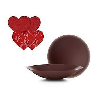 Adhesive Nipple Covers + Fabric Pasties Set - 1 Pair of Reusable Silicone Espresso Size 2 Pairs Red Heart-Shaped Pasties, Discreet, Skin-Friendly, Chi