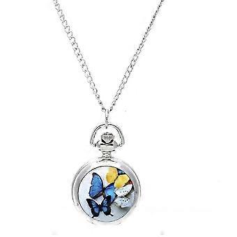 Lady Locket Pingente Quartzo Pocket Watch Colar Cadeia Borboleta Vintage [Watch]