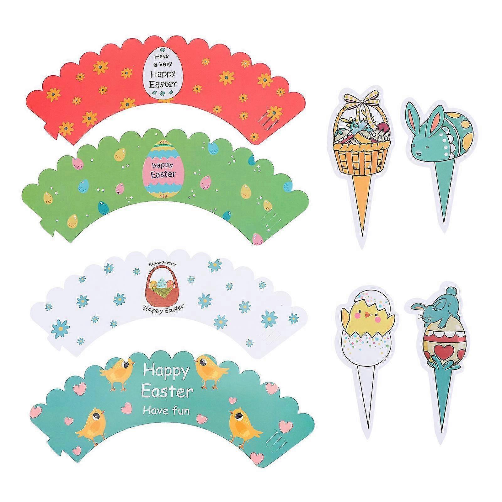 48Pcs Easter Cupcake Wrappers Adorable Cupcake Picks Cake Wrapper Toppers Set