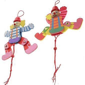 2pcs Wooden Clown Marionette Puppets Toy for Kids, Sturdy Pull String Puppet with Vivid Clown Appearance Design, Exercise Creativity and Family Reunio