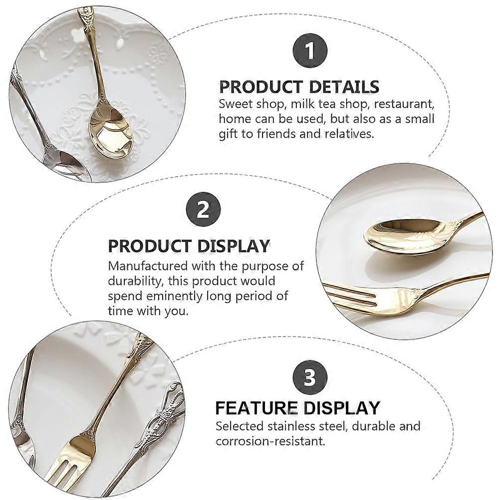1 Set Kitchen Tableware English Fork Spoon Eating Tools Retro Tableware