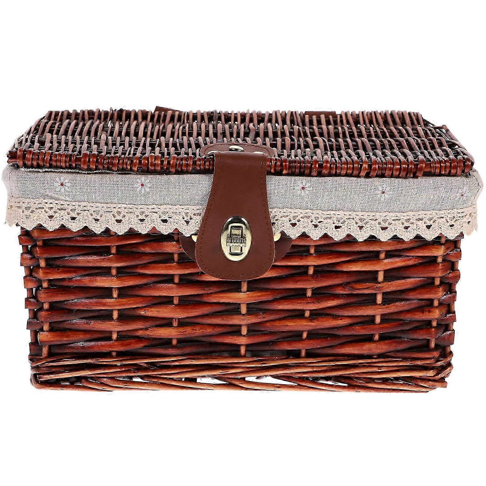 Brown Lidded Storage Basket with Liner for Storage