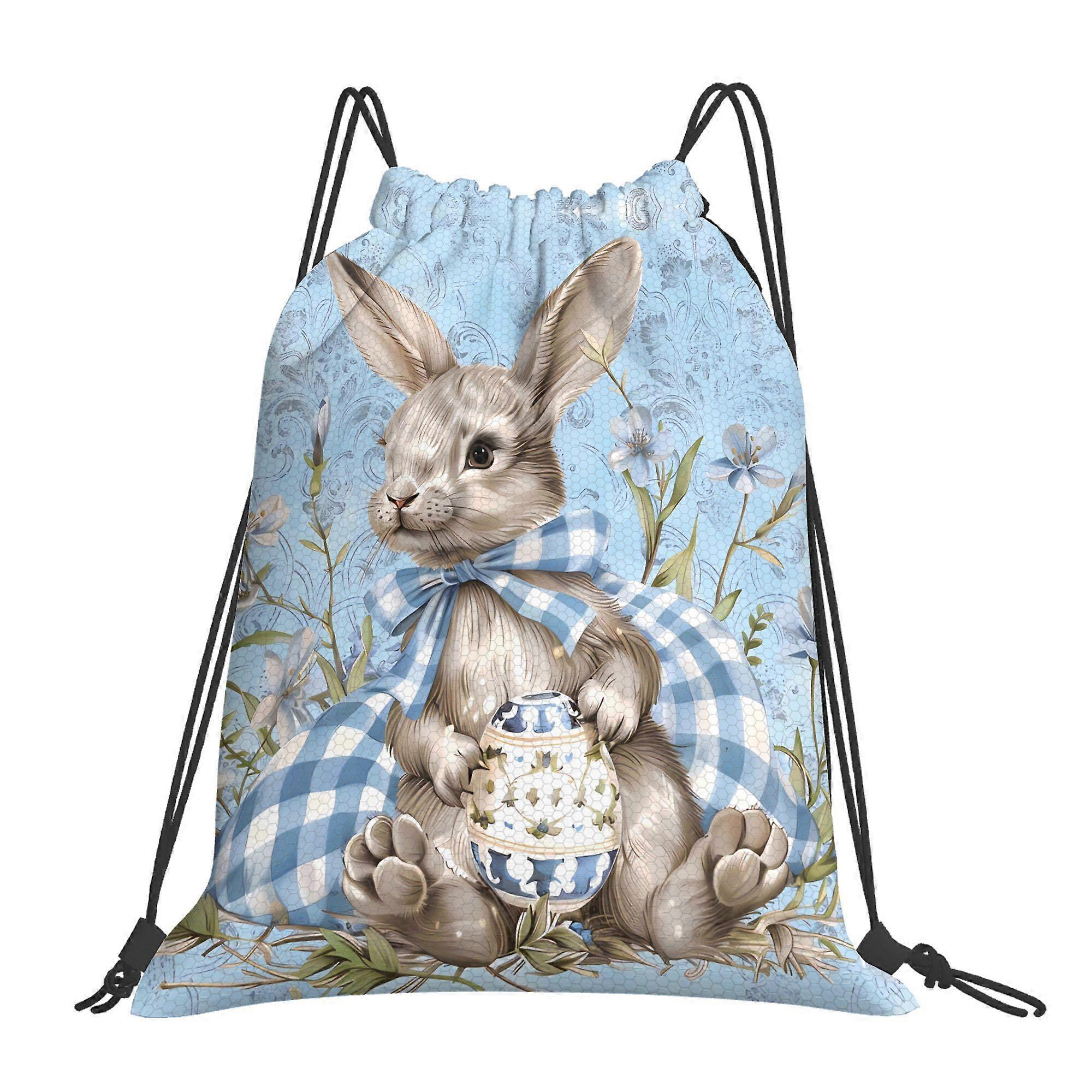 2D Flat Drawstring Bag, Backpack with Drawstring, Featuring Easter Bunny And Easter Eggs Design-Cqazw