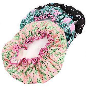 Digital Printing Hats Satin Cloth Shower Protection Hats for Hair Dyeing 3Pcs