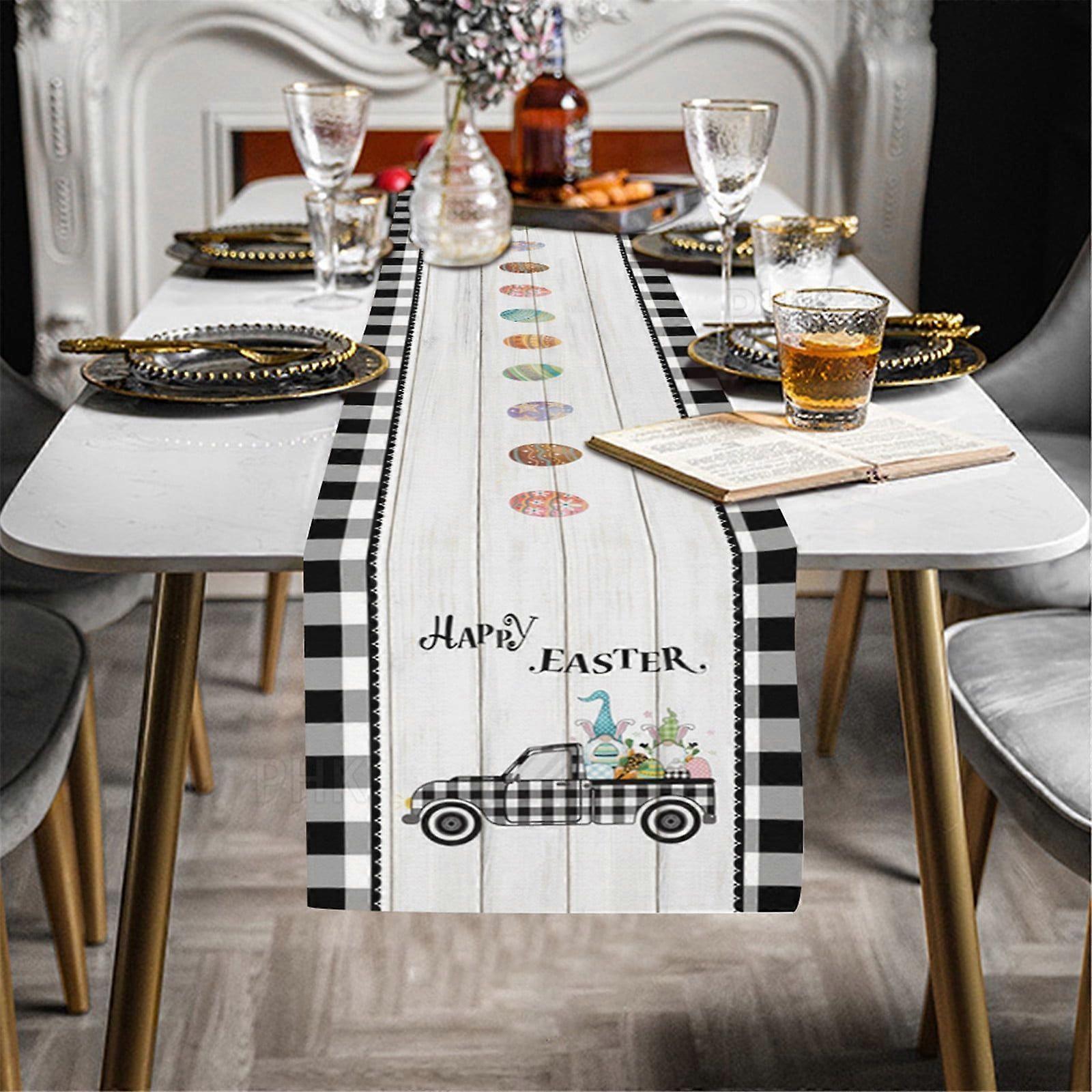 Home Decor Easter Bunny Eggs Creative Polyester Cotton Printed Table Flag Table Decoration A