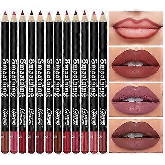 12-Pc Matte Lip Liner Set: Nude, Red, Brown, Pink – Waterproof, Long-Lasting, Smudge-Proof