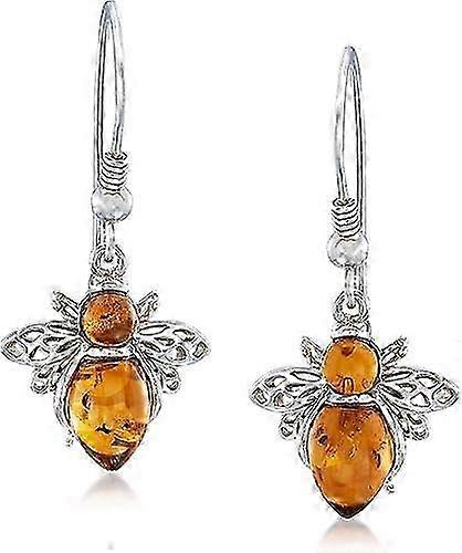Amber Bumblebee Earrings in Sterling Silver