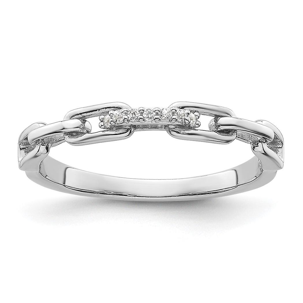 925 Sterling Silver Rhodium Plated Cubic Zirconia Link Ring Band Style-Ring for Women - Ring Size: 6 to 8