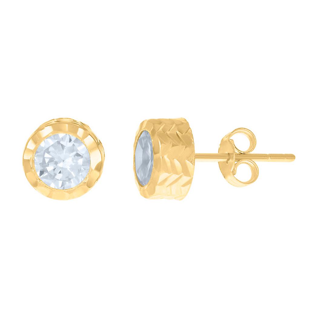 Boucles d'oreilles à tige rondes en or jaune 10 carats avec zircones cubiques (6,9 mm de large) pour femmes