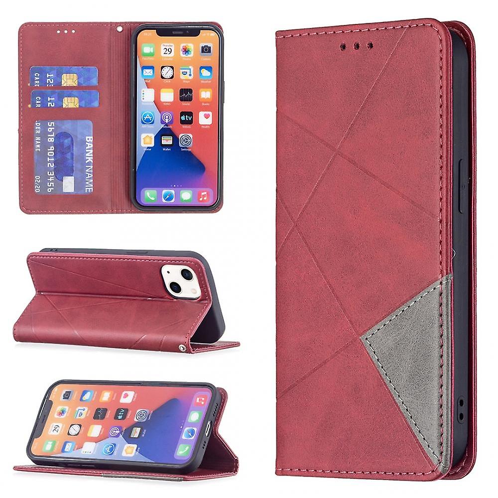 Compatible with iPhone 13 mini Case, PU Leather Wallet Flip Cover with Card Holder, Stand, Smooth Hand Feel, Embossed Geometric Design